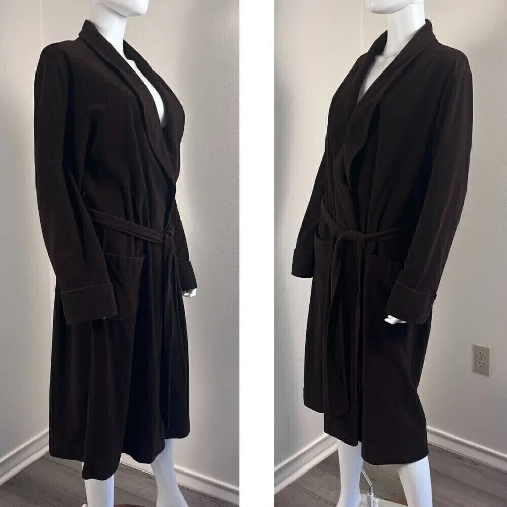 Vintage Lee Size M Brown Duster Fleet Long Sleeve Loungewear Robe Belted Casual